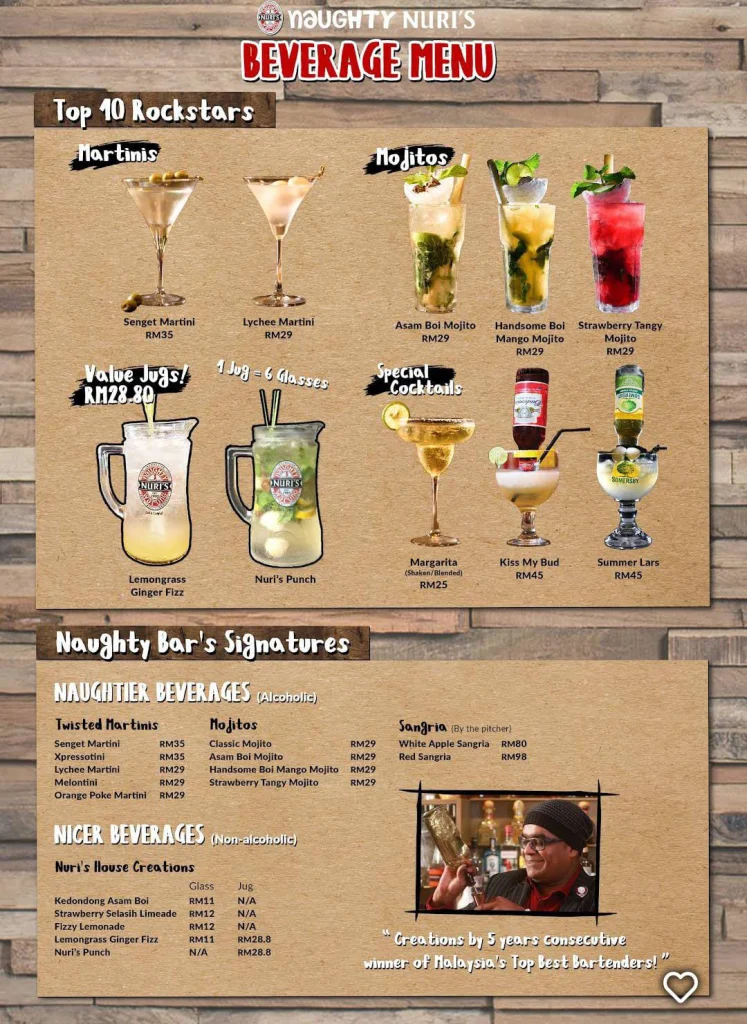 Naughty Nuri drinks Menu