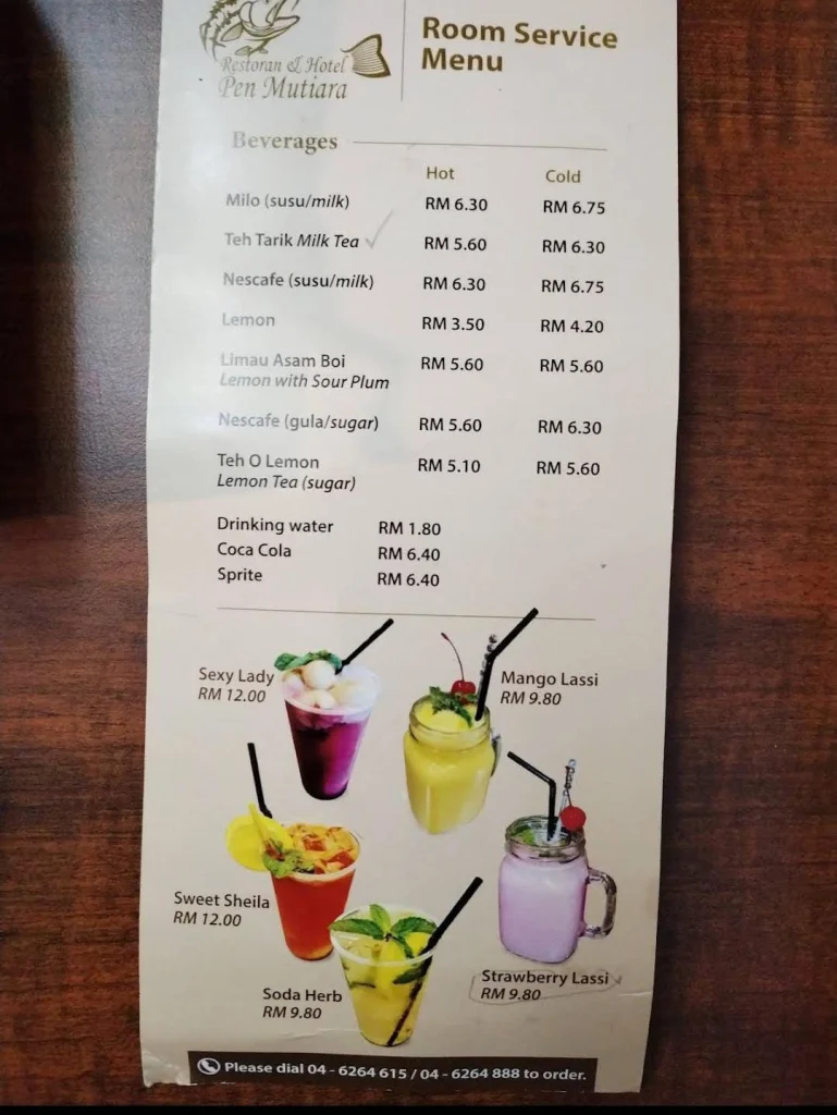 Pen Mutiara drinks Menu