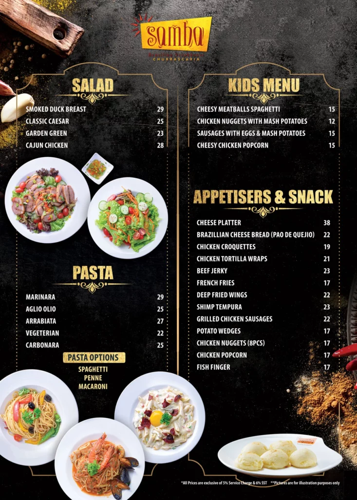 SAMBA MENU Prices