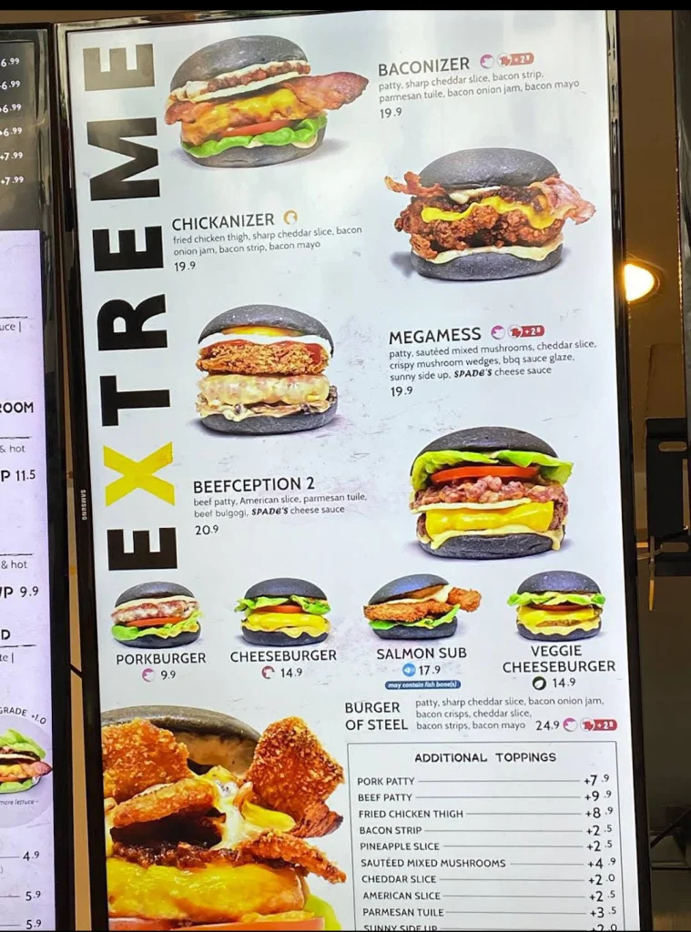 extreme menu Spade Burger