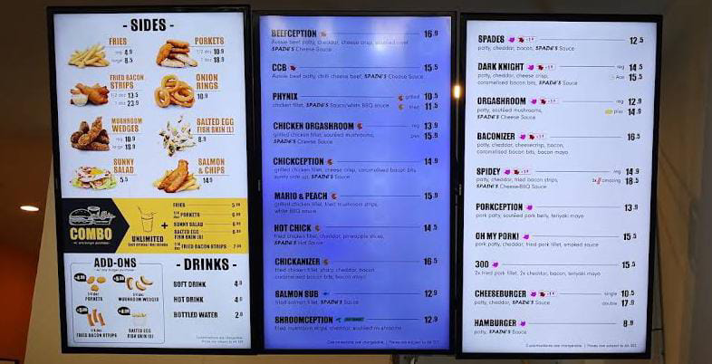 Spade Burger menu items