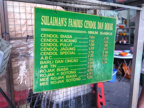 Sulaiman’s Famous Cendol KL Menu PRICES