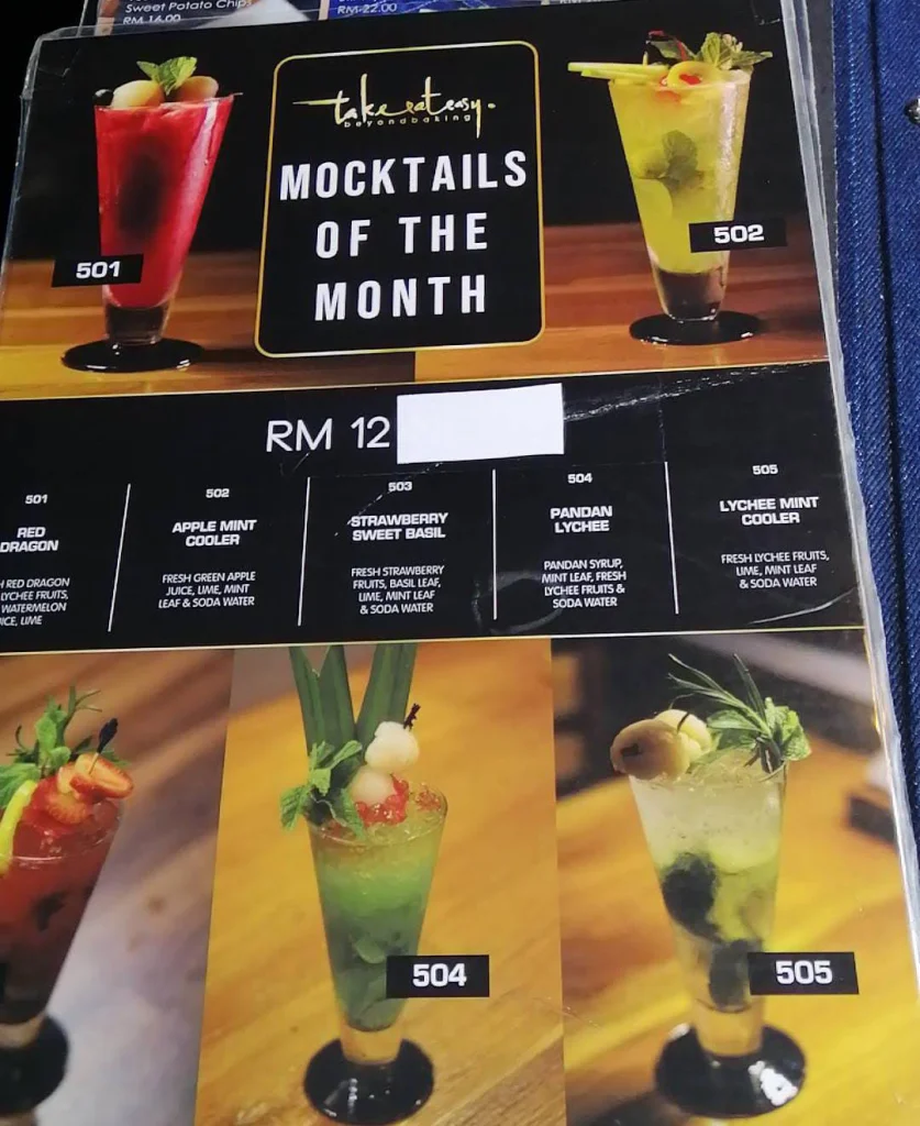 mocktails at Take Eat Easy Menu