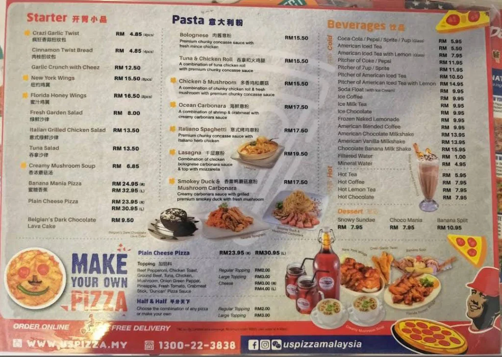 starter US Pizza Menu