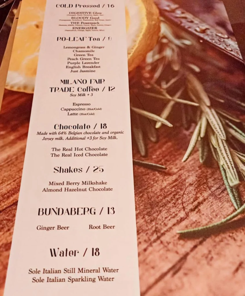 drinks at Vin’s Menu