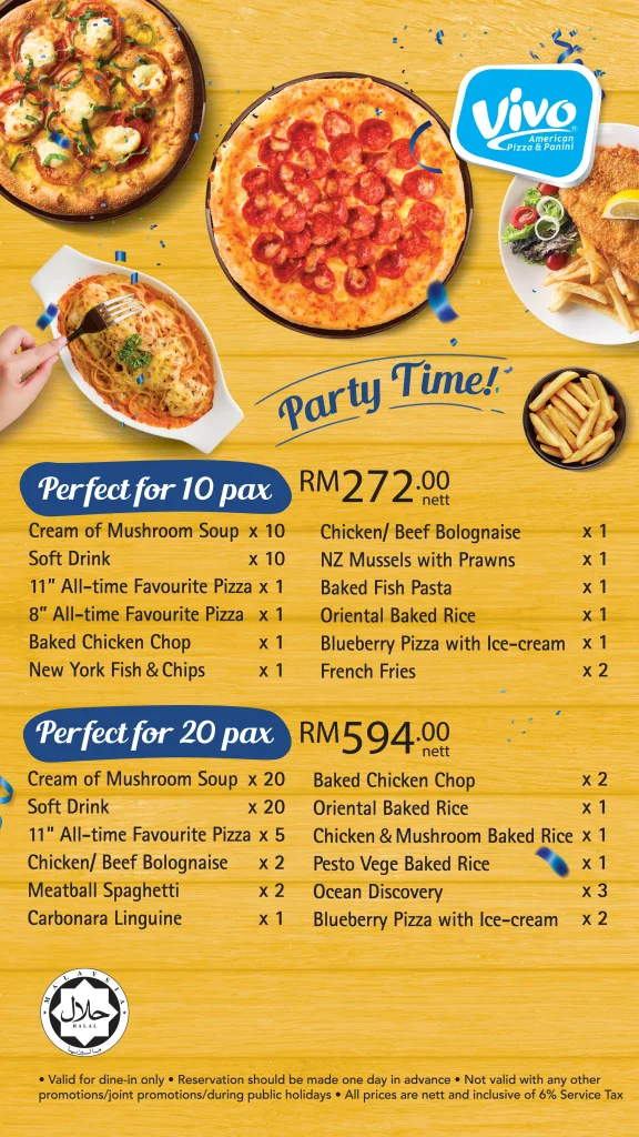 party time Vivo Pizza Menu