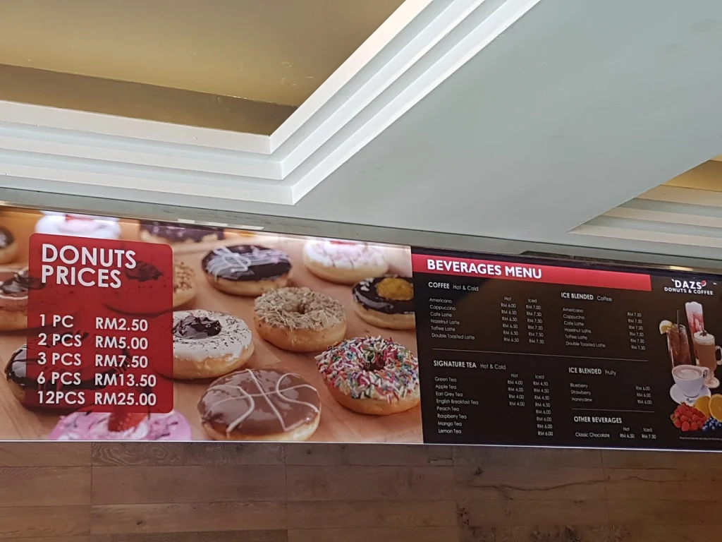 Dazs Donut & Coffee drinks Menu