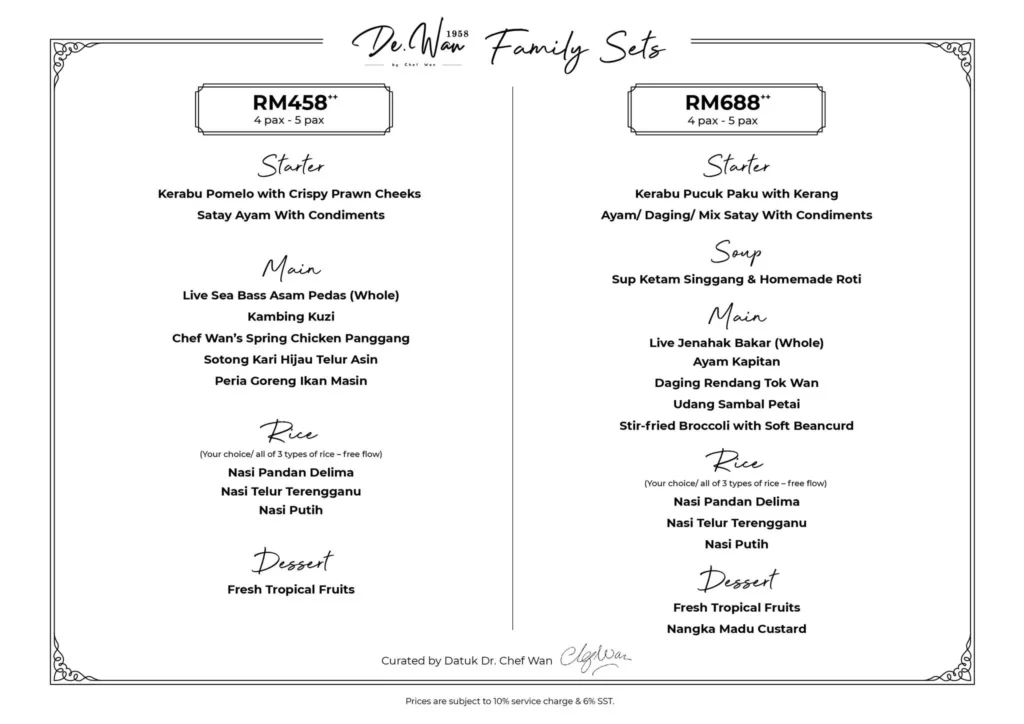 FAMILY SET De.Wan By Chef Wan Menu