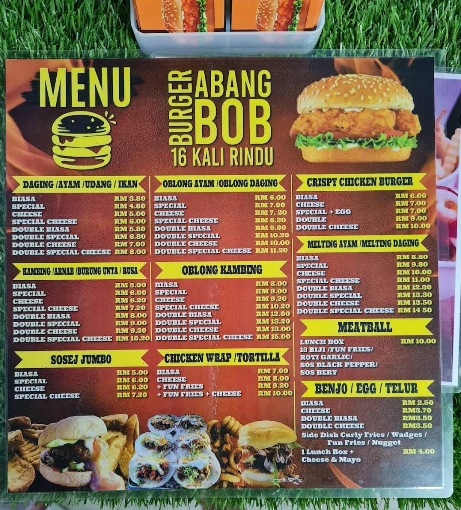 Abang Bob Burger Menu prices