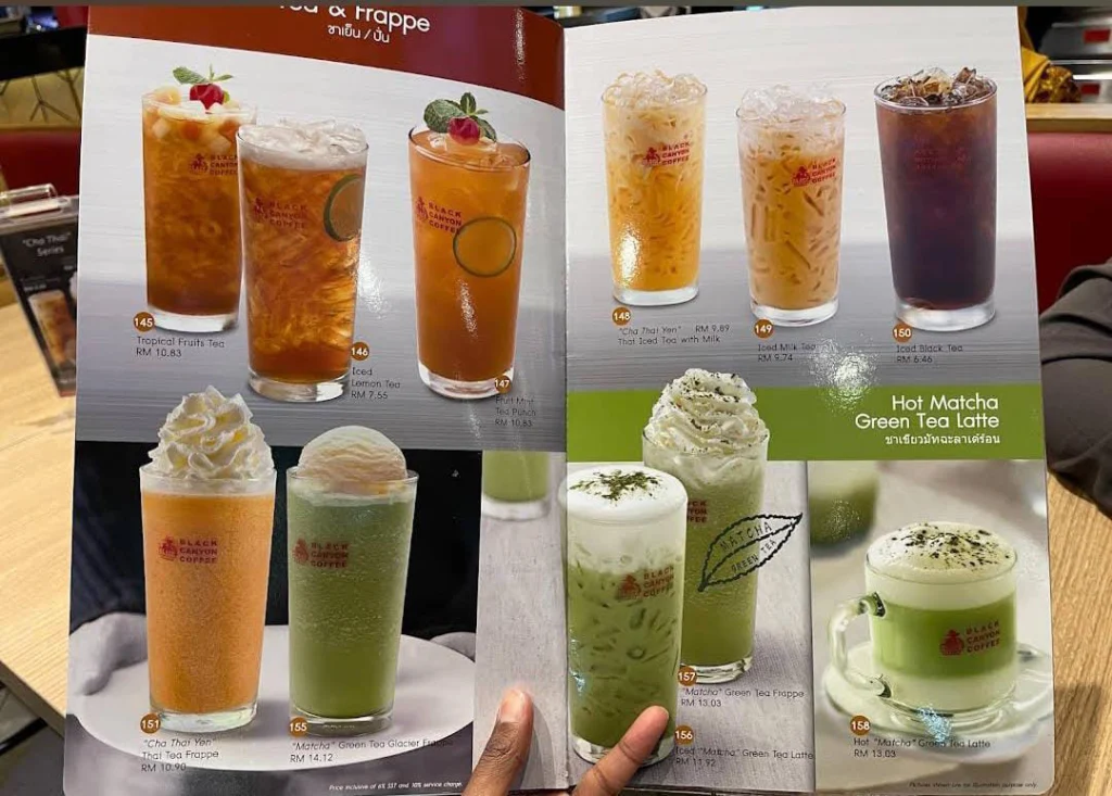 Matcha menu at Black Canyon Menu