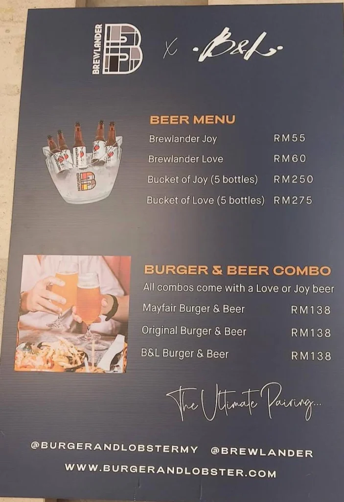 Burger And Lobster beer Menu