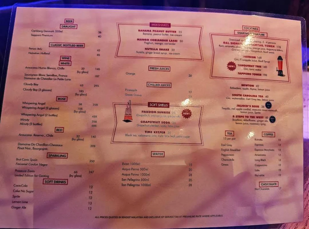 Burger And Lobster beverages Menu