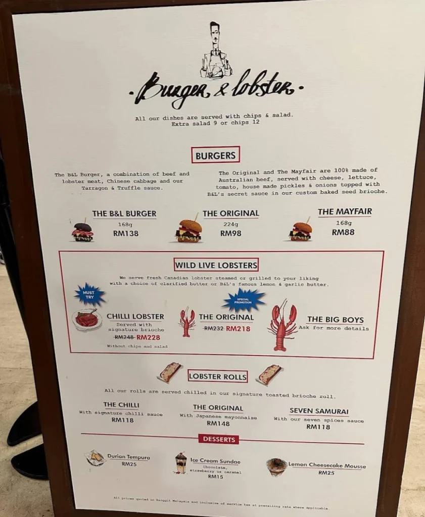 Burger And Lobster Menu Prices