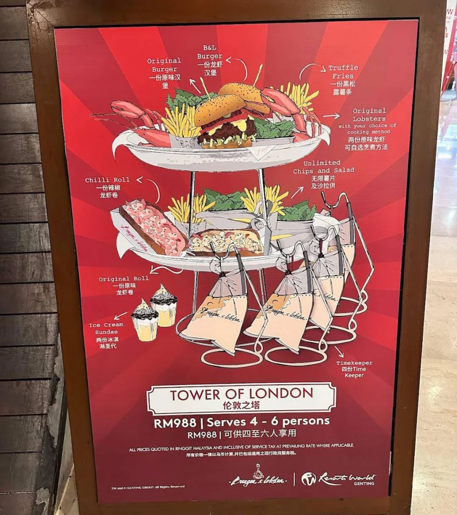 tower of london at Burger And Lobster Menu