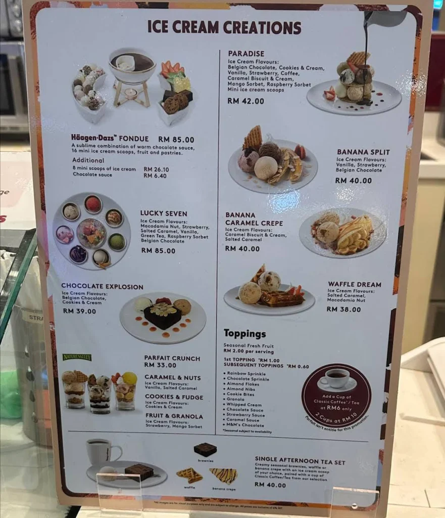 HAAGEN DAZ MENU PRICES