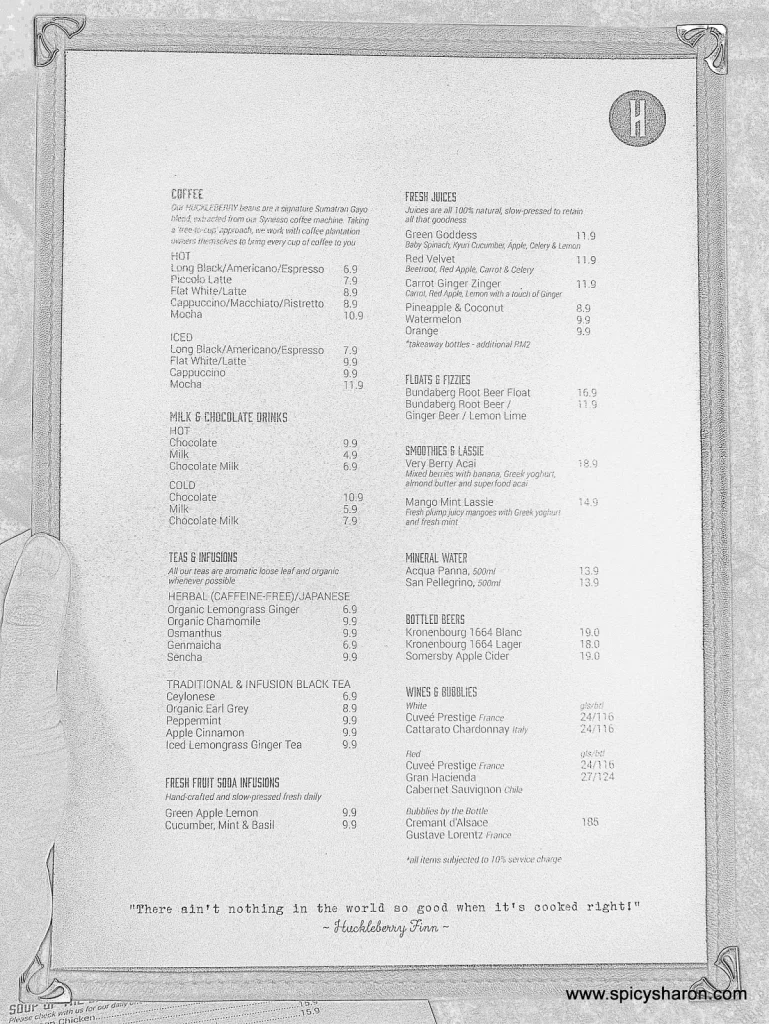 Huckleberry Menu prices