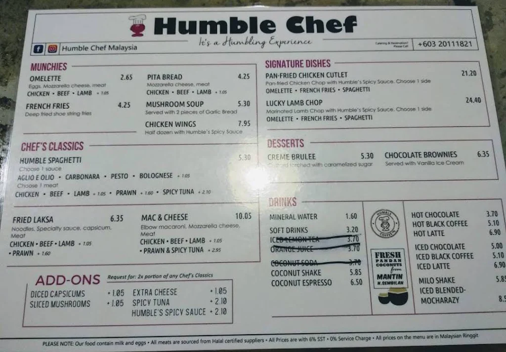 Humble Chef new Menu 