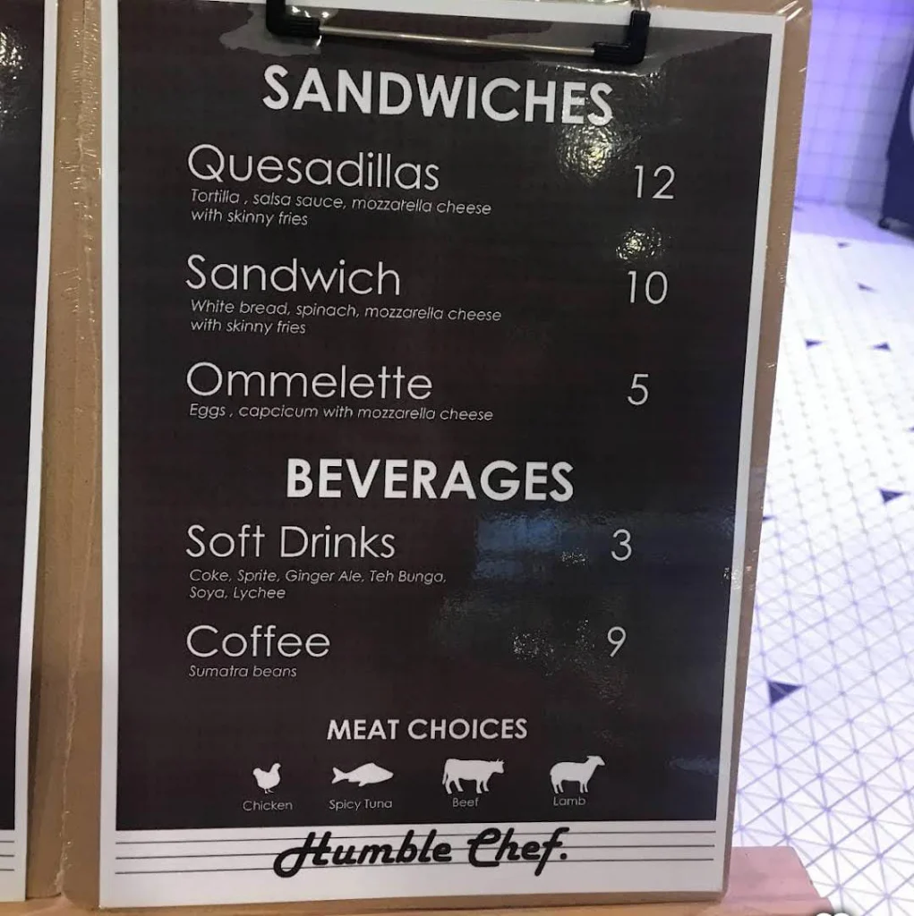 sandwiches and beverages at Humble Chef Menu