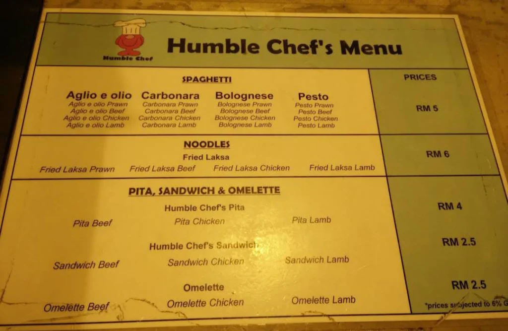 noodles and spaghetti at Humble Chef Menu