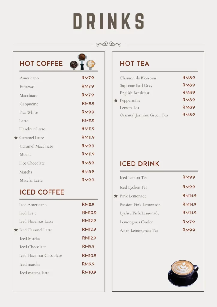 Jibril hot drinks Menu