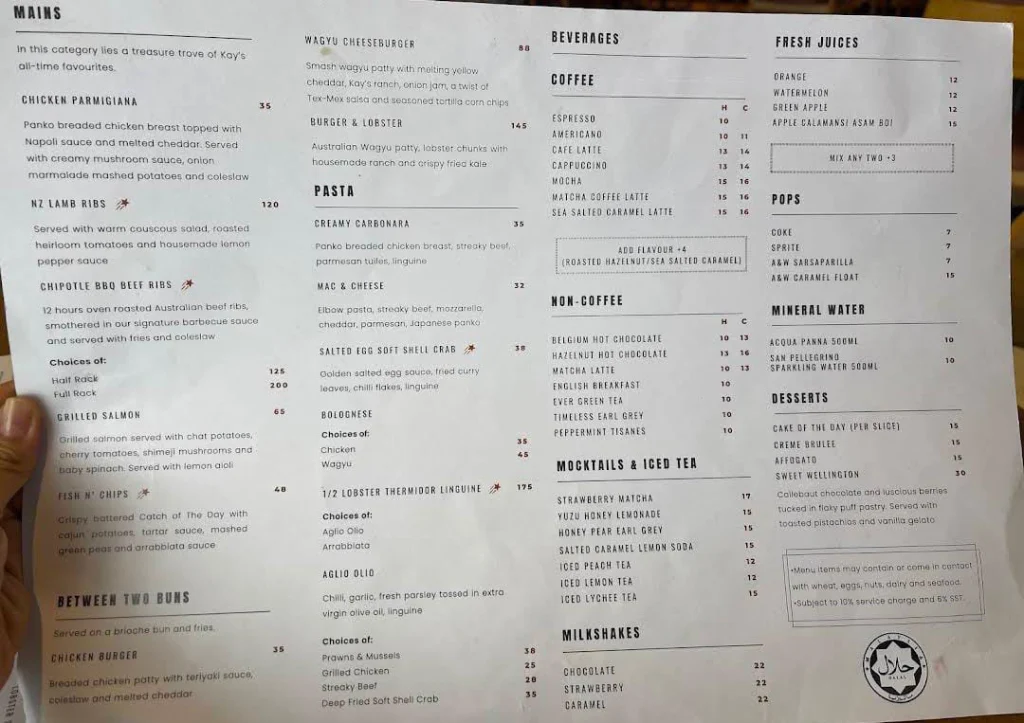 Kay’s Steak & Lobster Menu Prices