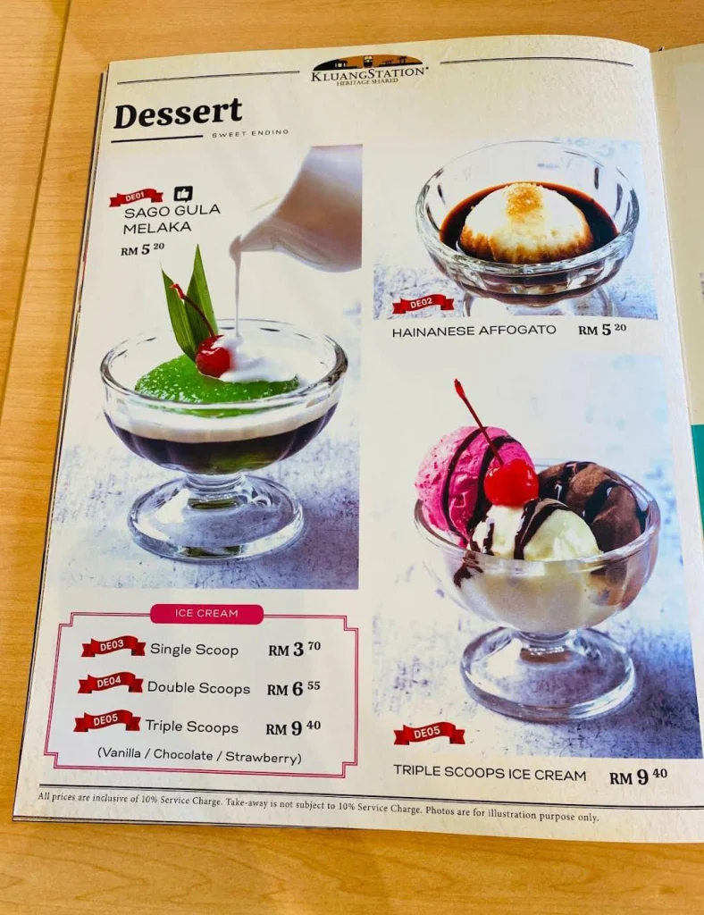 DESSERTS AT Kluang Station Menu