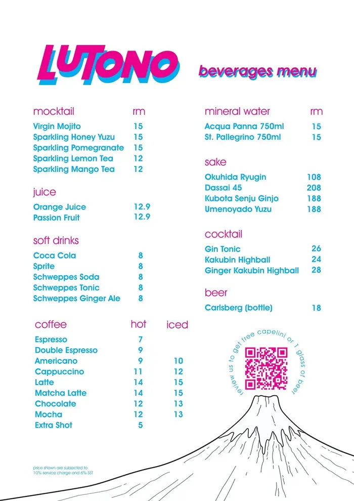 LUTONO Beverages Menu