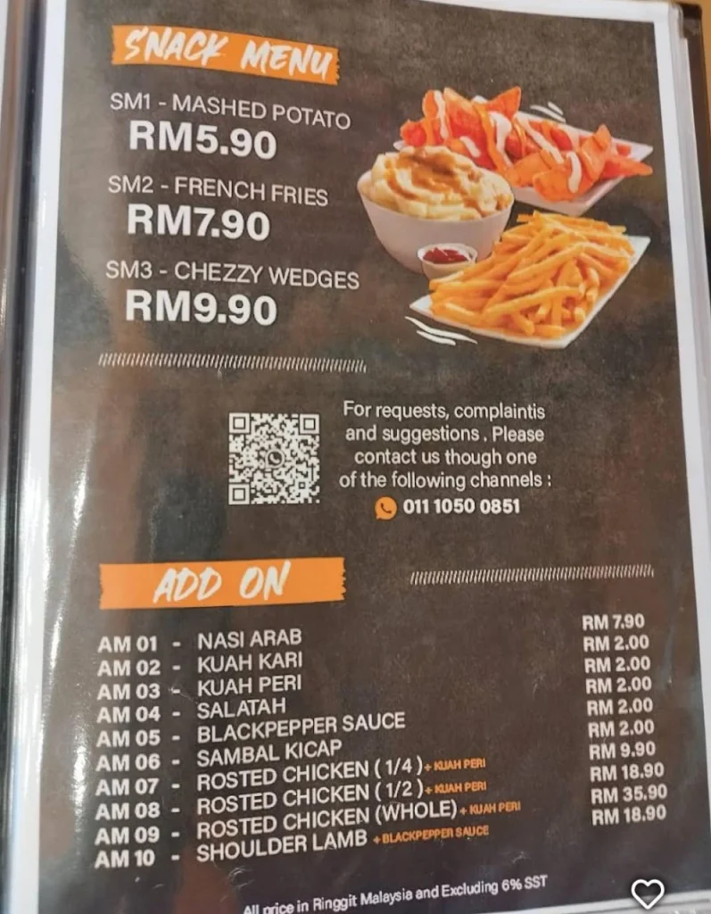 add on at malaya GRILL MENU 