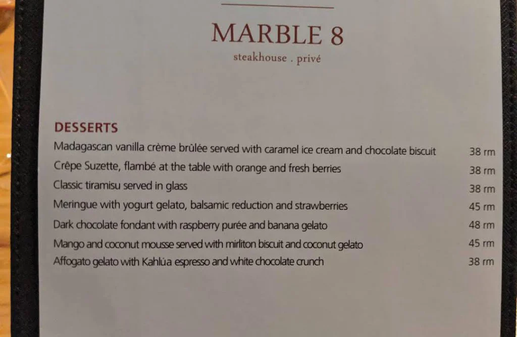 DESSERTS Marble 8 Menu