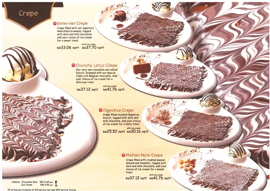 Molten Chocolate Cafe Crepe Menu