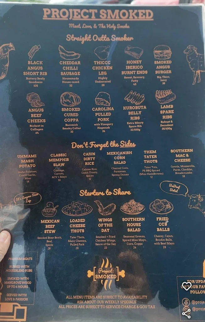 Project Smoked Menu items