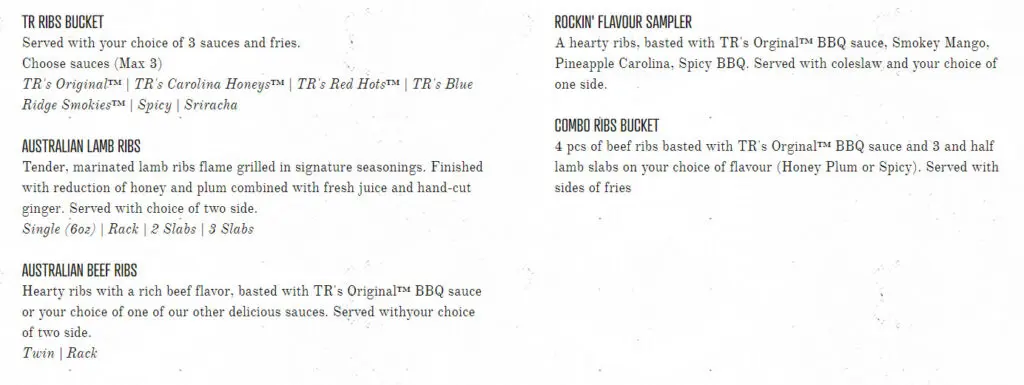  Tony Roma's Ribs & Steaks Menu