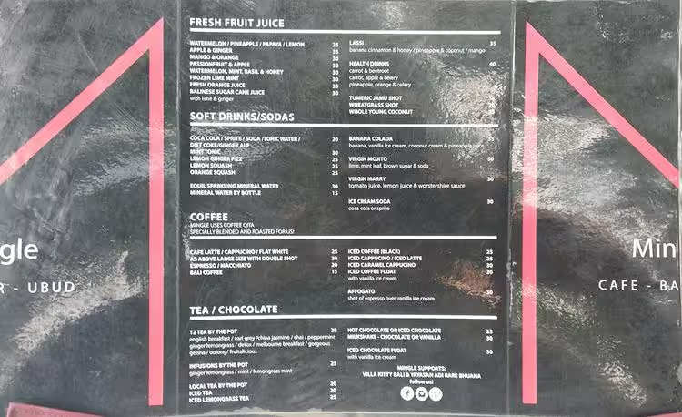 juices at Mingle Cafe Menu