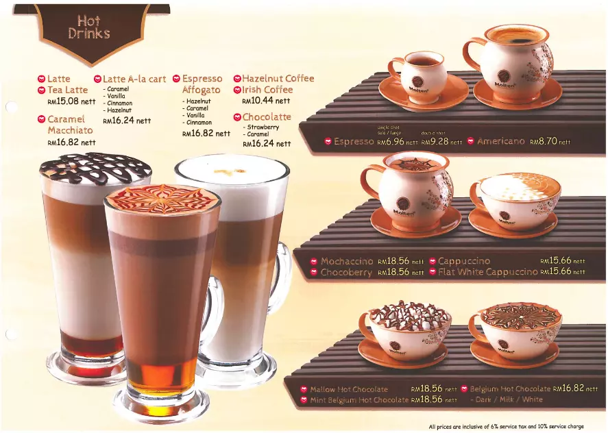 Molten Chocolate Cafe Hot Drinks Menu