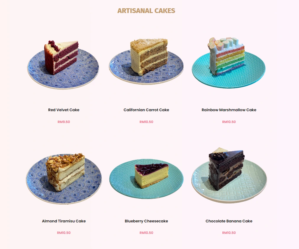 artisanal cakes menu at Mykori Malaysia.