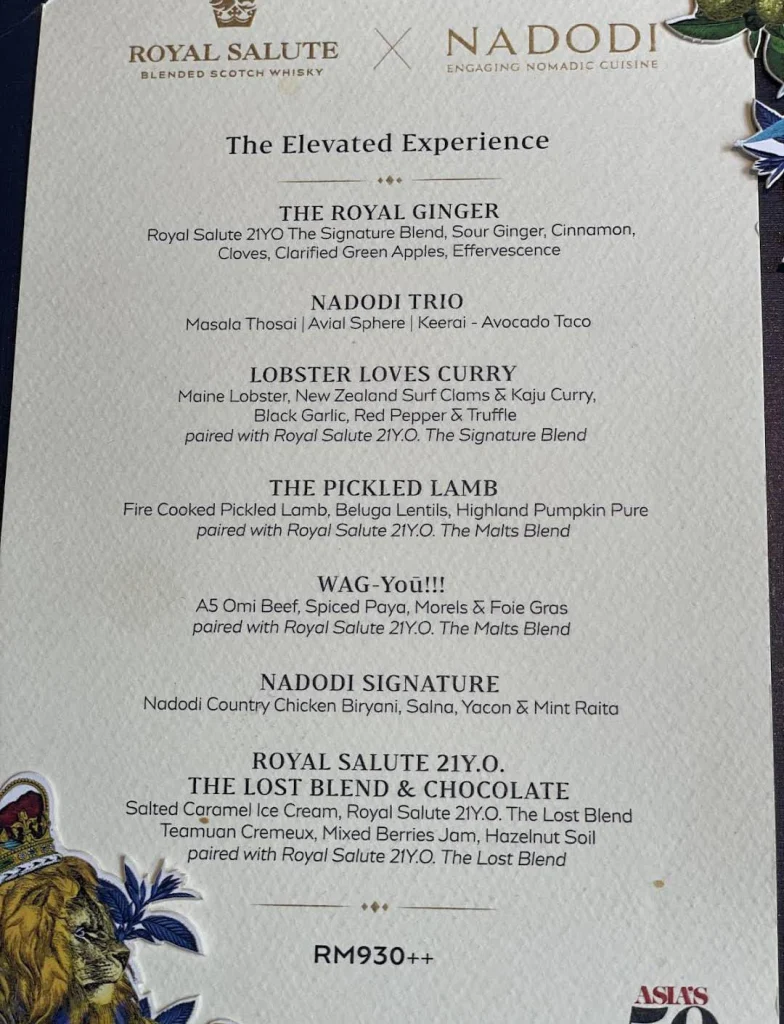 royal menu at Nadodi Malaysia