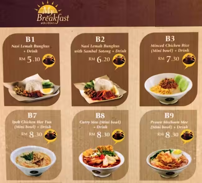 breakfast at OldTown White Coffee Menu