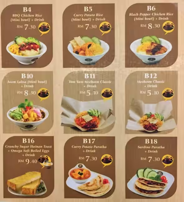 OldTown White Coffee Menu dishes