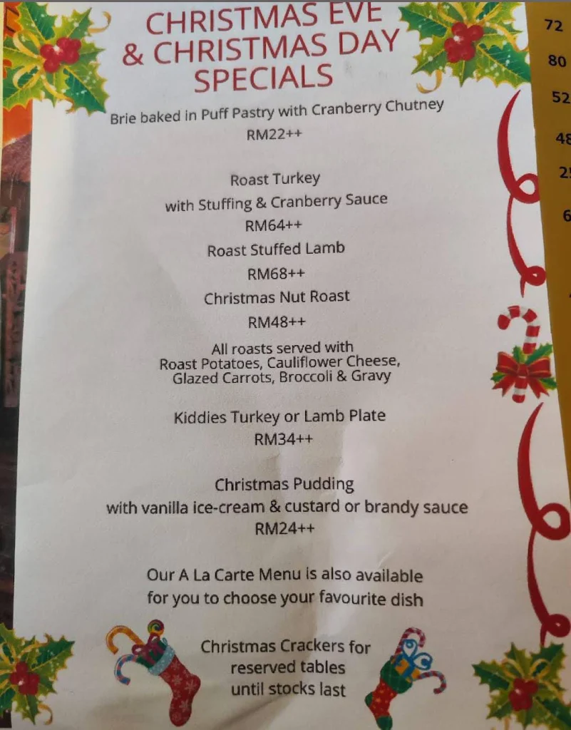 Christmas day speacial menu at Out Of Africa Malaysia