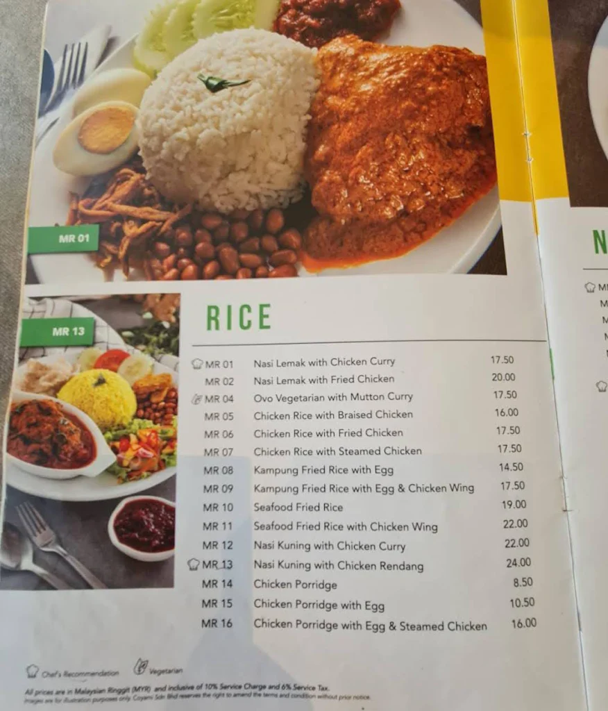 rices at Papparich Menu