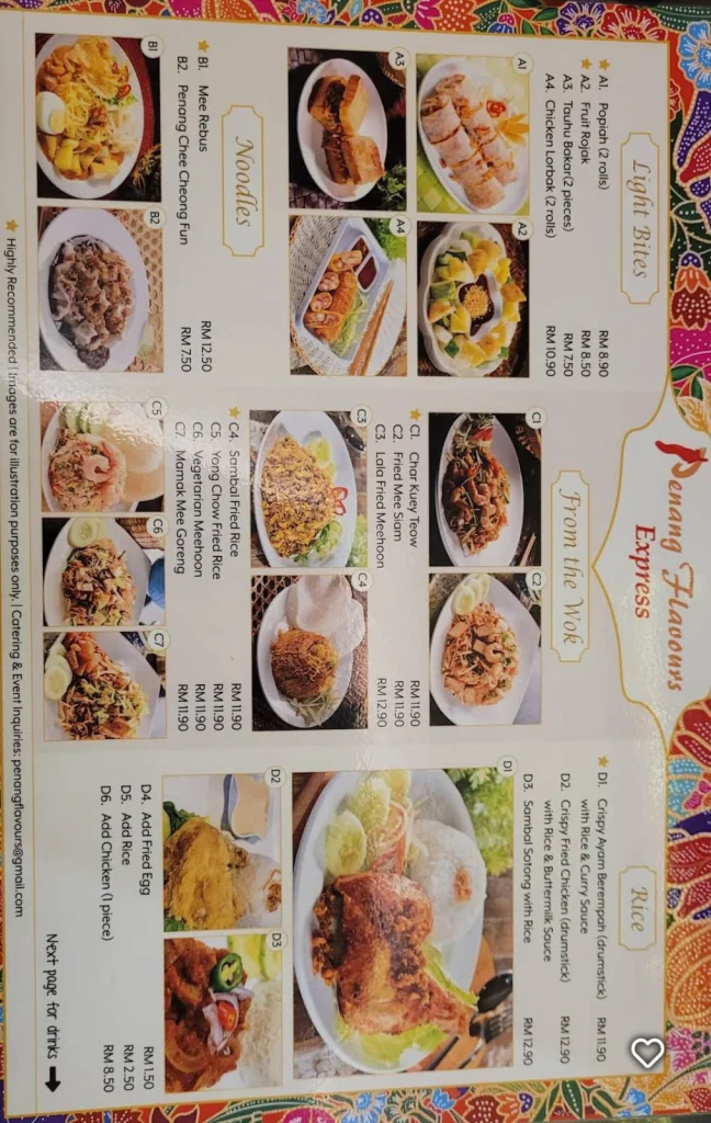 Penang Flavours Menu prices