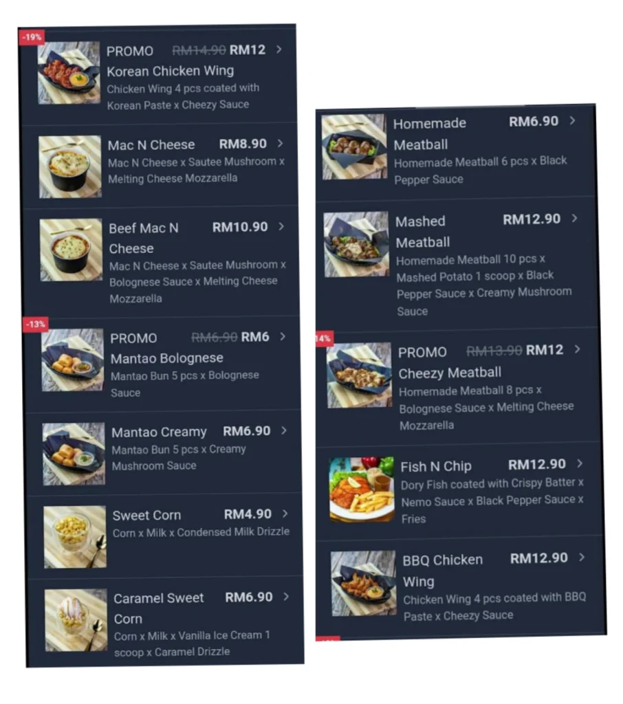 SORU STATION Menu Prices