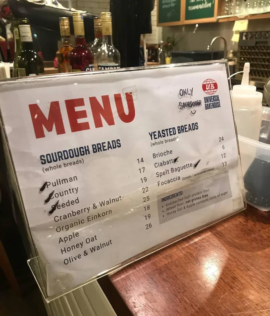 bread menu Table & Apron