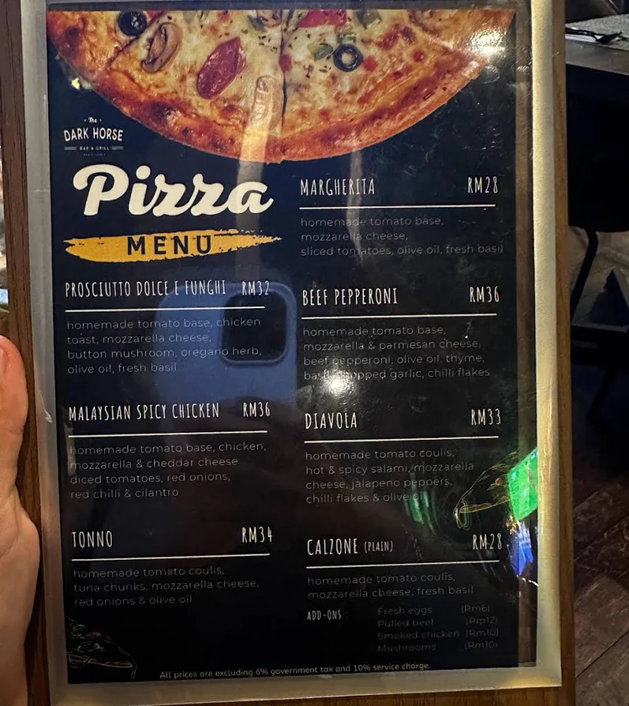 pizza at The Dark Horse Menu