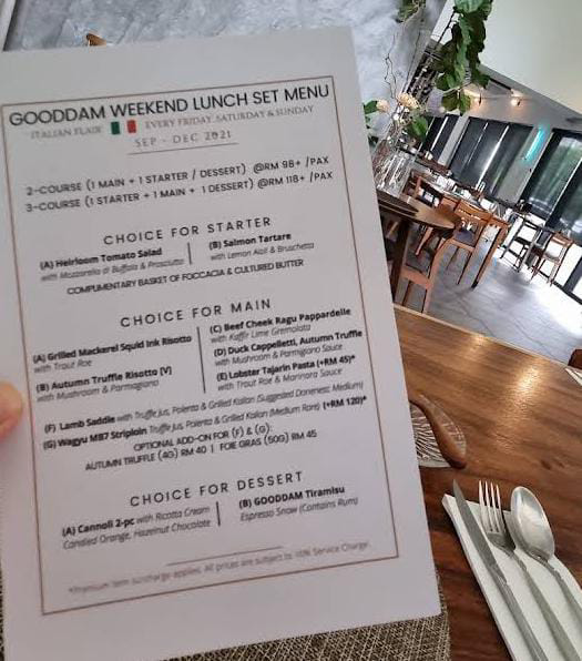 Lunch at Gooddam Menu