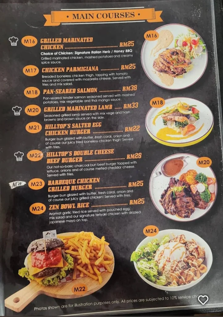 Main Courses at Hilltop Cuisine Menu Malaysia