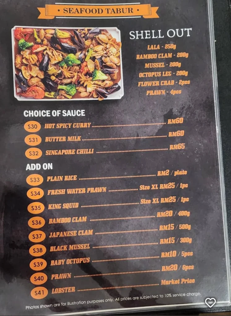 Seafood Hilltop Cuisine Menu Malaysia