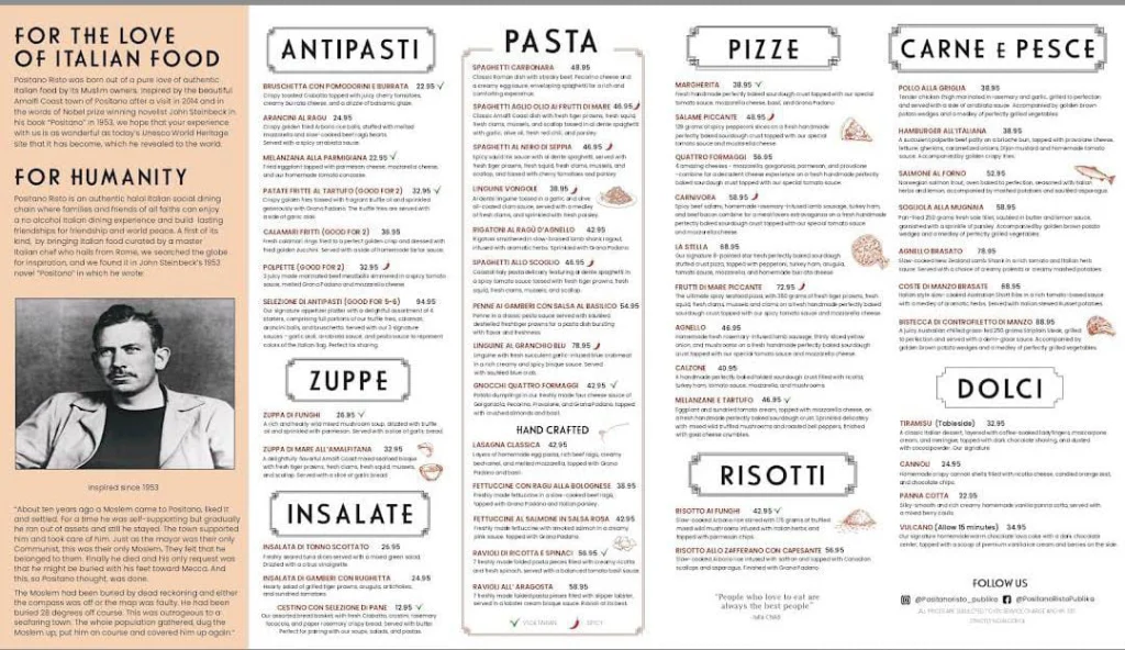 Positano Risto Menu Malaysia