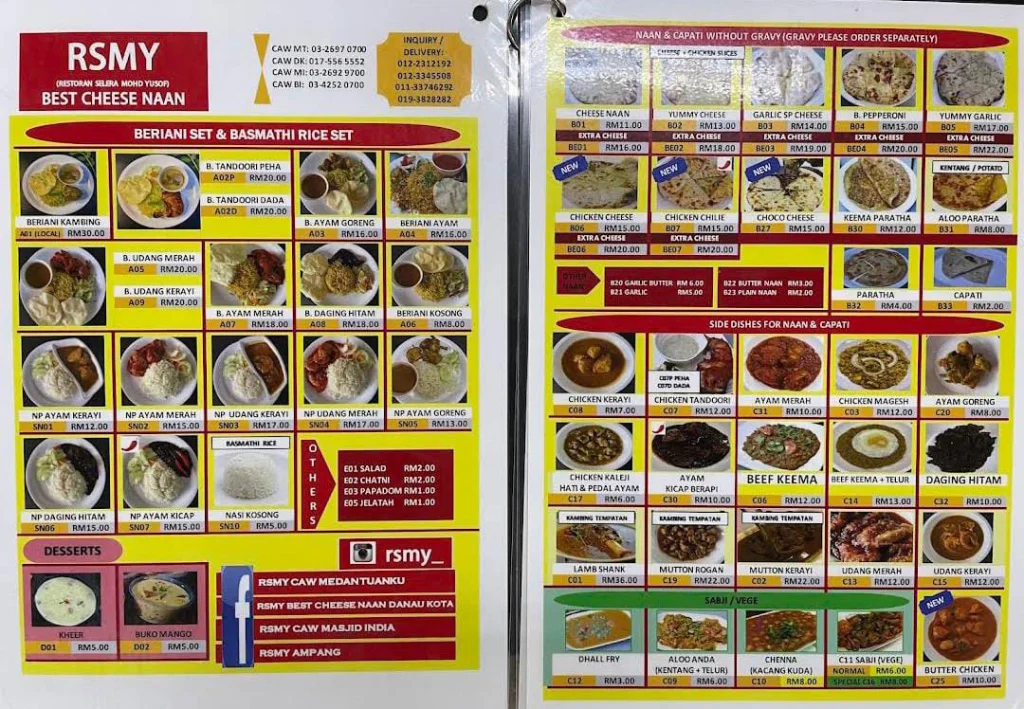 RSMY Menu PRICES Malaysia