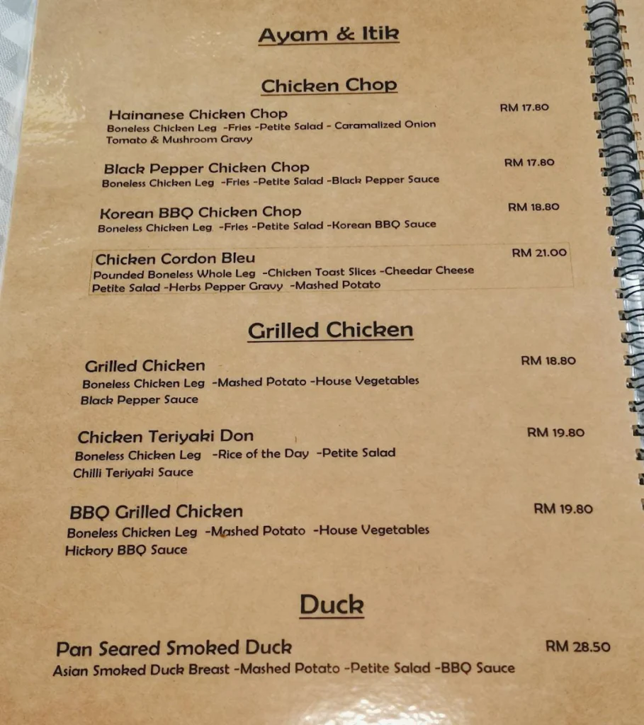 chicken at Roost Menu Malaysia